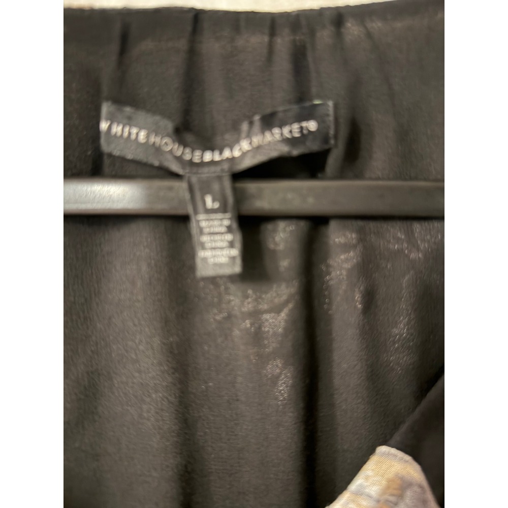 White House Black Market Floral Ruffle V-Neck Blouse Black Grey Silver Large - Picture 5 of 5